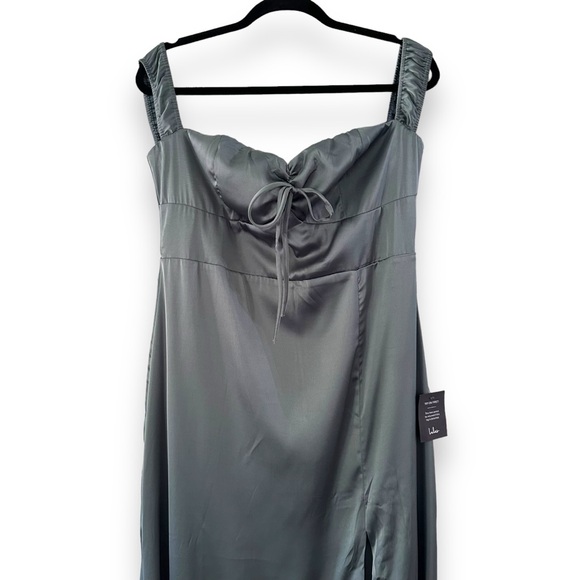 NWT Lulu’s Slate Blue Remarkably Dreamy Satin Off Shoulder Maxi Dress HOCO XL - Picture 4 of 16